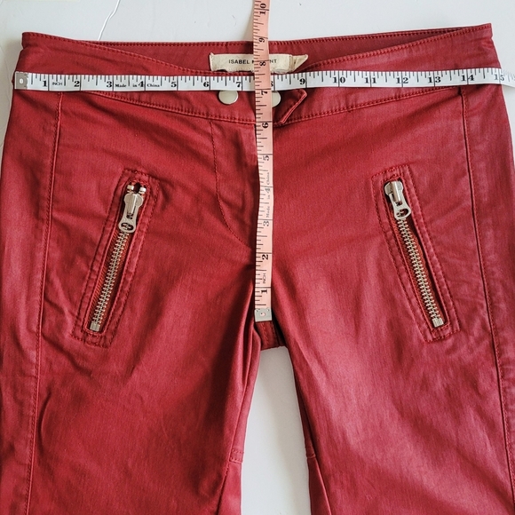 Isabel Marant EToile Pelona Biker Pants Moto Skinny Jeans Red waxed H&M - Picture 9 of 12